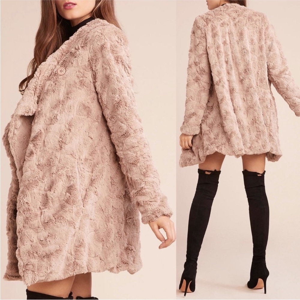 BB Dakota Tucker Wubby Draped Faux Fur Jacket Coat – Tan – Size M – NWT - Picture 6 of 16